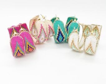 Beaded Hoop Earrings: Boho Seed Bead Statement Earrings
