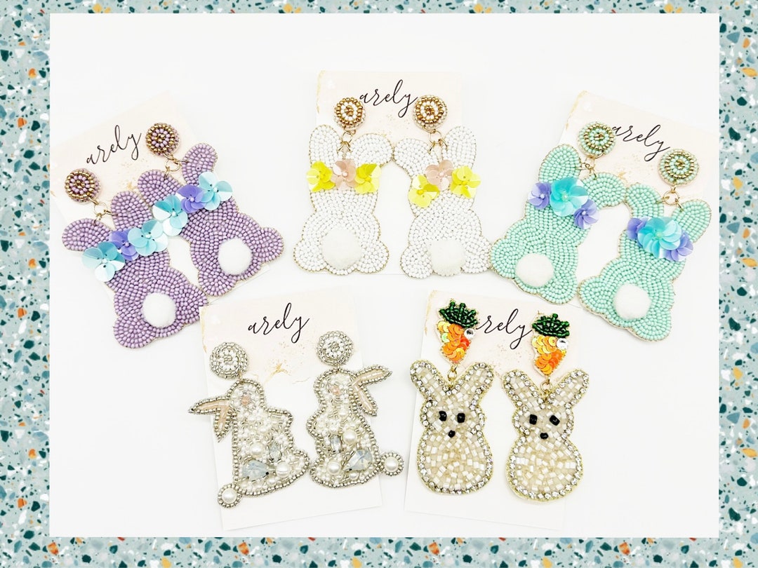 Beaded Bunny Earrings: Rhinestone Easter Rabbit Dangles - Etsy