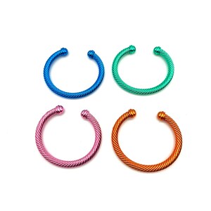 Cable Bracelets, Pink, Blue, Green, Orange, Colored Cable Bracelets, gifts for her, metal, cuff bracelets, adjustable image 3