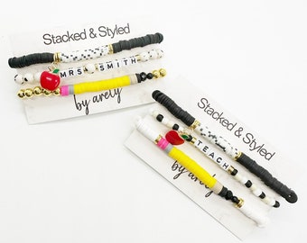 Custom Teacher Bracelets, Teacher Gifts, Gifts for Teachers, Bracelet Sets, Teacher Jewelry