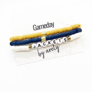 Yellow and Navy Bracelet Stack, College Football, Gameday Bracelets, Gameday Jewelry, gifts for grads, gifts for students