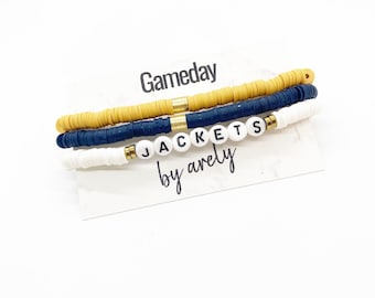 Yellow and Navy Bracelet Stack, College Football, Gameday Bracelets, Gameday Jewelry, gifts for grads, gifts for students