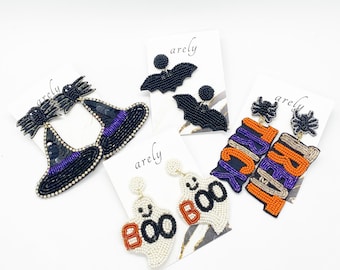Halloween Seed Bead Earrings: Ghost, Witch, Bat Jewelry