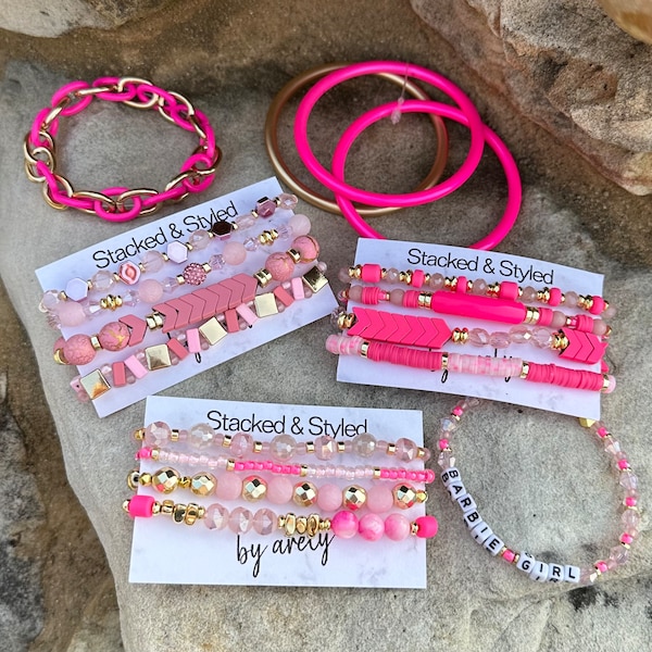 Pink Bracelets, Pink Jewelry, Hot Pink, Neon Pink Bracelets, Chain Bracelet, Bangle Bracelets, Barbie Pink, Beaded Bracelets,