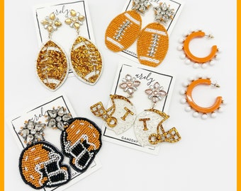 Orange Gameday Earrings: Beaded Football & Helmet Designs