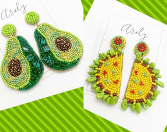 Taco Earrings, Avocado Earrings, Taco Lover, Food Jewelry, Avocado Jewelry, Fun earrings, Seed Bead Earrings