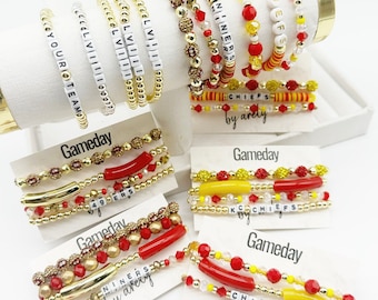 The Big Game bracelets, LVIII, Football Team Bracelets Gameday custom team bracelets, The Big Game, Gameday bracelets, Red and Gold jewelry