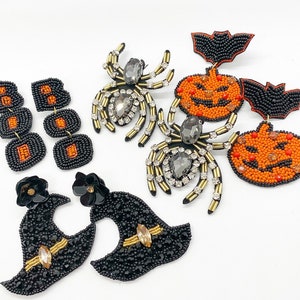 Halloween Earrings Halloween Jewelry Spider Ghost Pumpkin Jewelry BOO Happy Halloween Holiday Jewelry Beaded Earrings Festive Witch