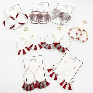Maroon Gameday Earrings, Crimson and White, Gray, White, College Football, Gameday Jewelry, Football Earrings, Alabama,