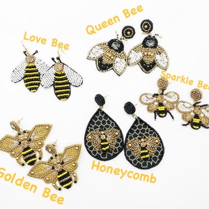 Bee Earrings, Seed Bead Earrings, Bee Lover Gifts, Bee Jewelry, Bee Lover Jewelry,  Rhinestone Bee Earrings, Seed Bead, Beaded