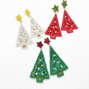 Christmas Tree Beaded Earrings, Christmas Earrings, Holiday Earrings, Xmas Earrings, Beaded Christmas Earrings, Seed Bead, Merry Christmas
