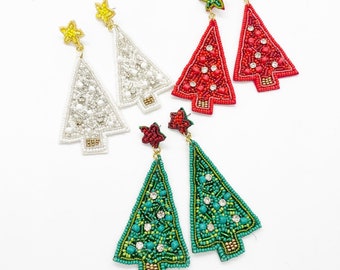 Christmas Tree Beaded Earrings, Christmas Earrings, Holiday Earrings, Xmas Earrings, Beaded Christmas Earrings, Seed Bead, Merry Christmas
