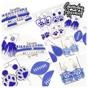 Blue and White Gameday Jewelry, Gameday Earrings, Custom School Bracelets, Gifts for Grads, Student Gifts