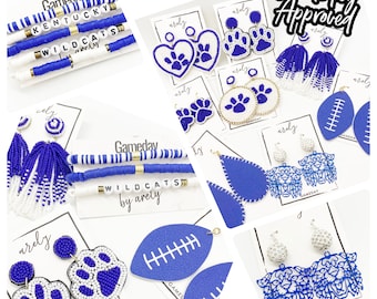 Blue and White Gameday Jewelry, Gameday Earrings, Custom School Bracelets, Gifts for Grads, Student Gifts