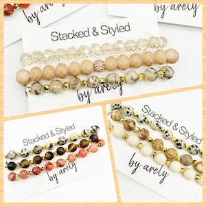 Fall Bracelets: Beaded, Neutrals, Browns, Creams, Orange, Stone