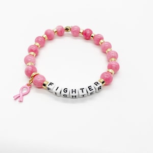 Breast Cancer "Fighter" Bracelet, Breast Cancer Awareness, Pink Ribbon