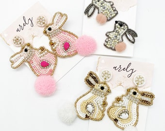 Beaded Bunny Earrings: Seed Bead Rabbit Dangles