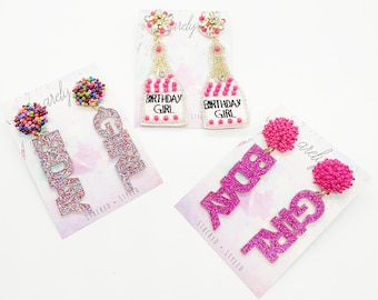Birthday Girl Earrings: Beaded Acrylic Party Jewelry