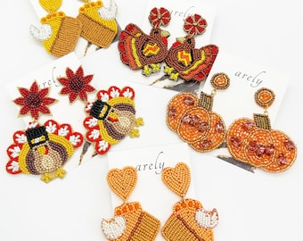 Beaded Fall Earrings: Pumpkin Pie, Turkey & Pumpkin Statement Jewelry