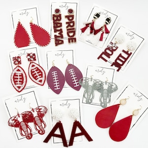 Maroon Gameday Earrings, Crimson and White, Gray, White, College Football, Gameday Jewelry, Football Earrings, Alabama,