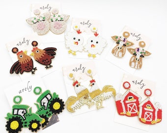 Farm Animal Seed Bead Earrings: Lightweight Beaded Earrings