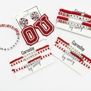 Custom Gameday Bracelet Set: Crimson, Cream, Burgundy - College Jewelry