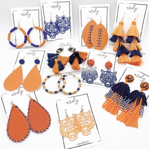 Navy and Orange Earrings, Gameday Earrings, College Gameday, Gifts for Grads, College Acceptance, Football Earrings, Gifts for Students