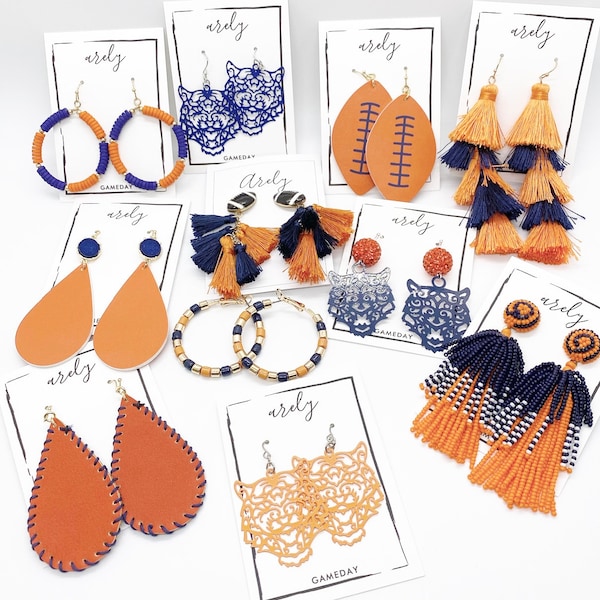 Navy and Orange Earrings, Gameday Earrings, College Gameday, Gifts for Grads, College Acceptance, Blue and Orange, Gifts for Students