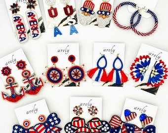 Patriotic Red White and Blue Earrings: 4th of July USA Jewelry