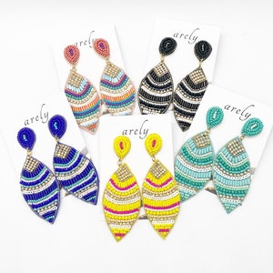 Oval Perlen Ohrringe, Rocailles Perlen Ohrringe, Perlen Ohrhänger, Statement Ohrringe, Blaue Perlen, Herbst Ohrringe, Herbst Schmuck