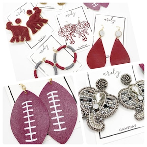 Gameday Earrings, Bracelets, Elephants, Crimson and Gray Gameday, College Football, Gifts for Grads