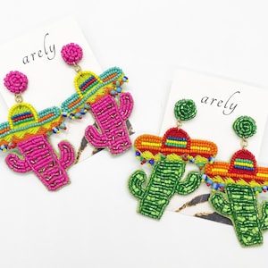 Cactus Earrings, seed Bead, Cinco de Mayo, Sombrero, Southern Jewelry, Texas, Arizona, Southwest, Unique Jewelry, Gifts for her,