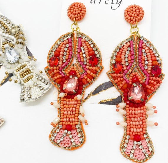 Crawfish Earrings Crawdad Seed Bead Earrings Lobster Crawfish