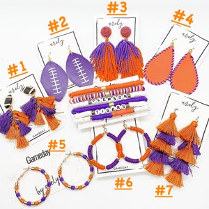 Purple and Orange Gameday Jewelry, College Football, Gameday Earrings, Gameday Bracelets, Football, Gifts for Grads