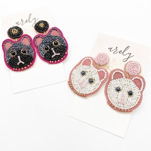 Beaded Cat Earrings, Cat Lover Gifts, Gifts for Cat Lovers, Cat Earrings Beaded, Seed Bead Earrings, Beaded Earrings, Statement Jewelry