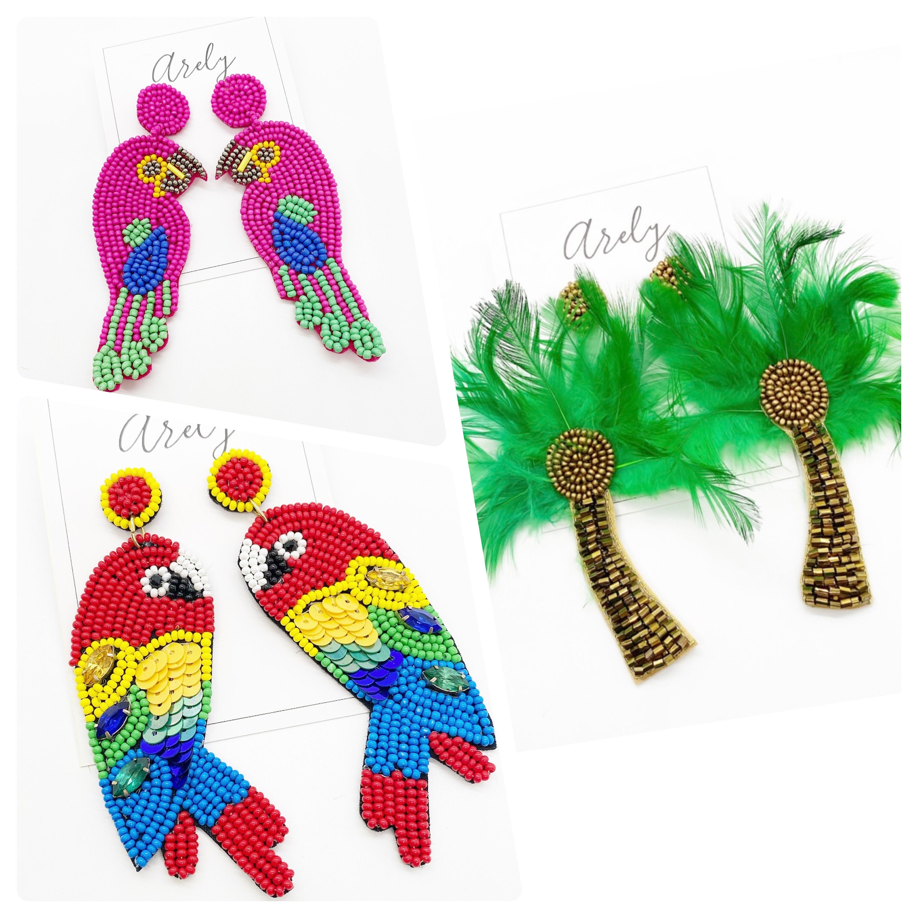 Beach Earrings Tropical Earrings Parrots Palm Trees Etsy