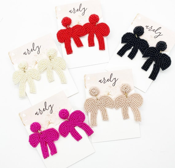 Beaded Bow Earrings: Lightweight Seed Bead Earrings
