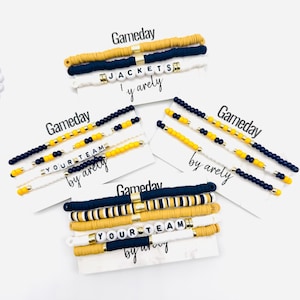 Yellow and Navy Bracelet Stack: Gameday Jewelry, Gold and Navy, Custom Team Bracelets