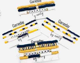 Yellow and Navy Bracelet Stack: Gameday Jewelry, Gold and Navy, Custom Team Bracelets