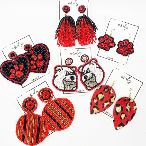 GAMEDAY POMS EARRINGS - RED/BLK