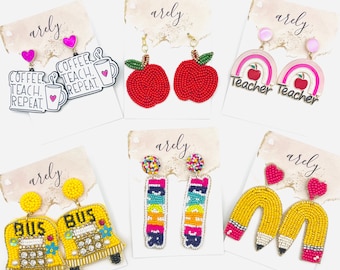 Beaded Teacher Earrings: Apple, Bus, Coffee - Teacher Appreciation