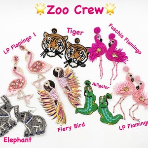 Zoo Animals, Animal Earrings, Seed Bead Earrings, Flamingo Jewelry, Tiger, Alligator, Elephant, Statement Earrings, Beaded Earrings