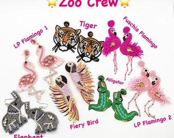 Zoo Animals, Animal Earrings, Seed Bead Earrings, Flamingo Jewelry, Tiger, Alligator, Elephant, Statement Earrings, Beaded Earrings