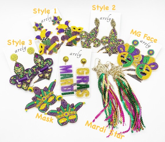 Three Stars Mardi Gras Earrings Three Stars Mardi Gras Earrings