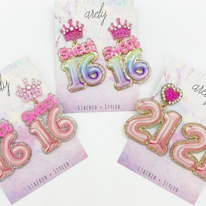 Happy Birthday, Sweet sixteen birthday, 21st birthday, acrylic earrings, Sweet 16, Birthday earrings, statement earrings, birthday, festive