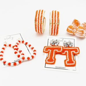 Orange & White Beaded Gameday Earrings: College Student Gift
