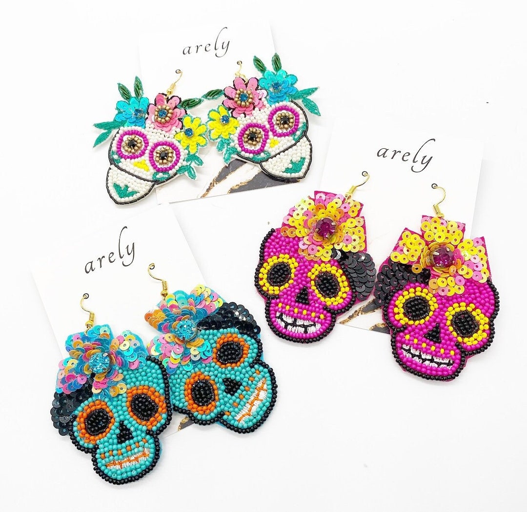 Dia De Los Muertos Day of the Dead Sugar Skull Earrings Beaded Seed ...