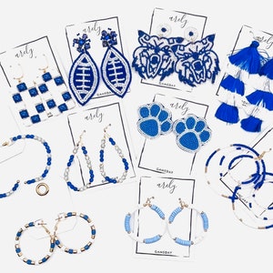 Blue and White Gameday Earrings, Gameday Jewelry, Gifts for Grads, Gifts for Students, College Acceptance