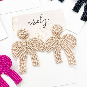 Beaded Bow Earrings: Lightweight Seed Bead Earrings Blush Pink Bows