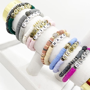 Heishi Beaded Bracelet Set: Custom Name Word Bracelet